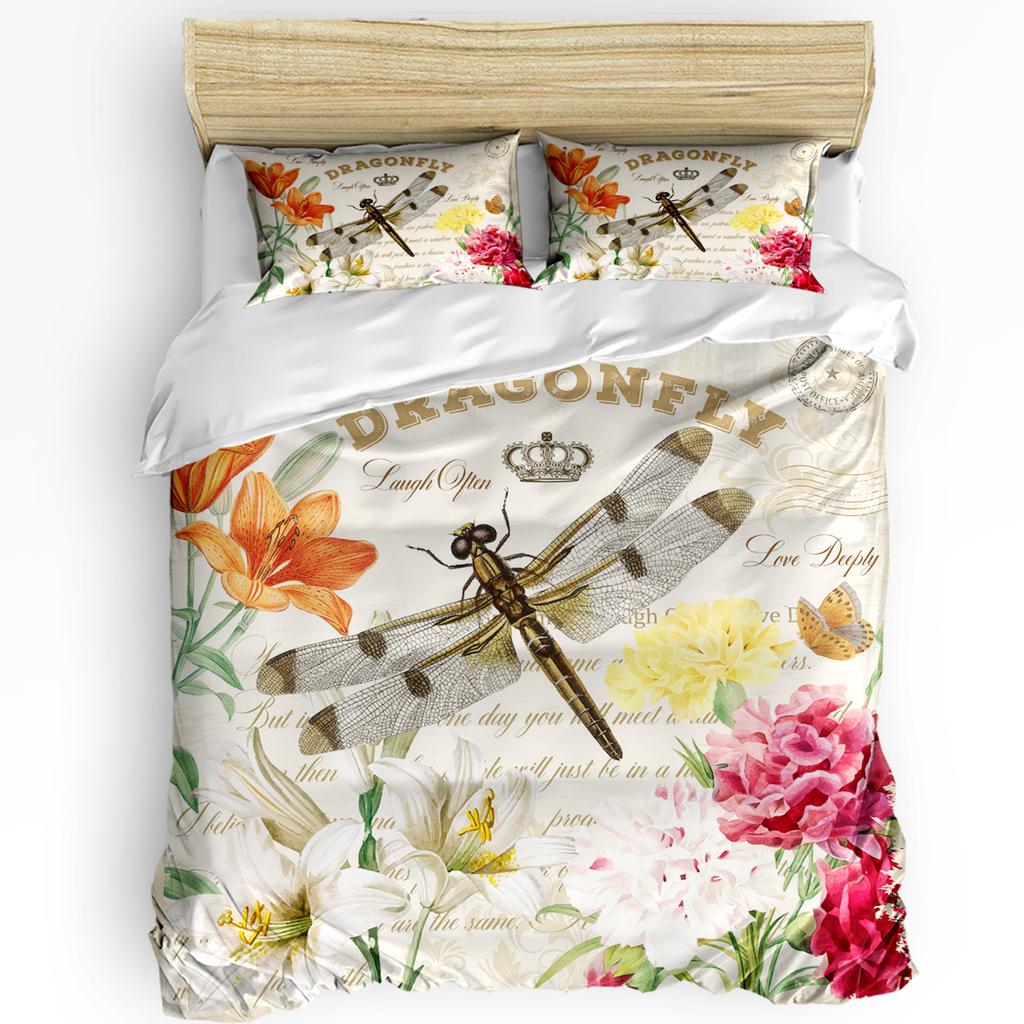 Vintage Letter Bird Rose Flower Retro Duvet Cover with Pillow Case Custom 3pcs Bedding Set Quilt Cover Double Bed Home Textile