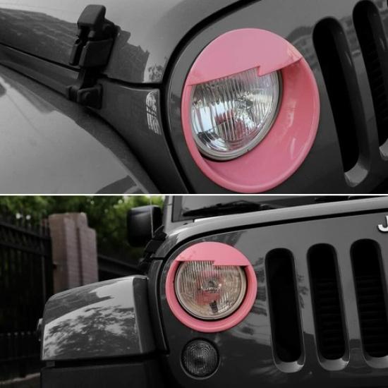 Pink Front Light Bezels Headlight Cover Lamp Trim for 2007-2018 Jeep JK Wrangler