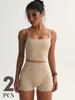 Solid Color Yoga Set: Three-Piece Outfit with Underwear, Pants, and Waist Cincher for Slimming and Body Shaping Fitness.