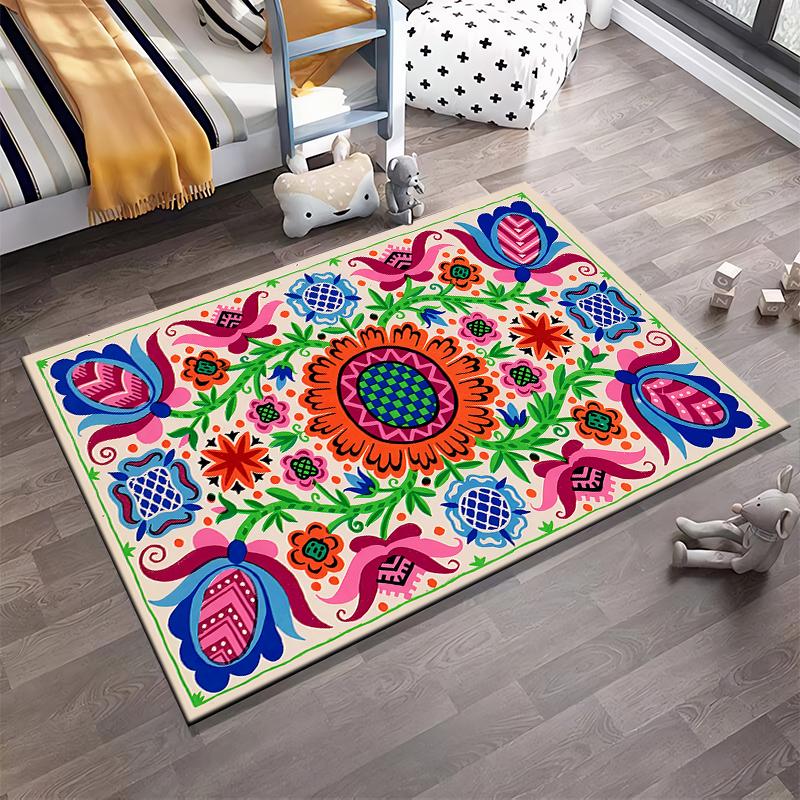 Colorful Floral Pattern Carpet with Bohemian Mandala Design, Area Rug. Suitable for Use As an Anti-slip for Living Room Bedroom Sofas
