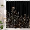Vintage Black Gold Boho Shower Curtain, Dark Wildflower Botanical Print, Farmhouse Floral Art with Hooks