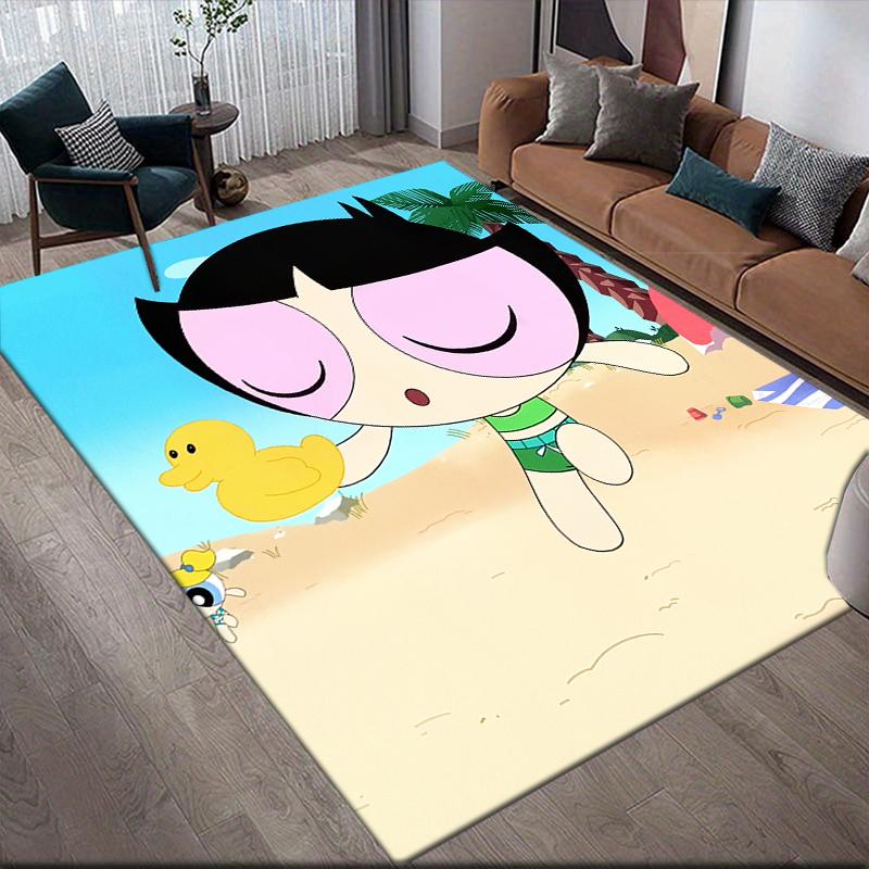 Powerpuff Girls Blossom Bubbles Buttercup Square Area Rug, Non-Slip Floor Mat for Bedroom, Perfect Gift for Fans.chl
