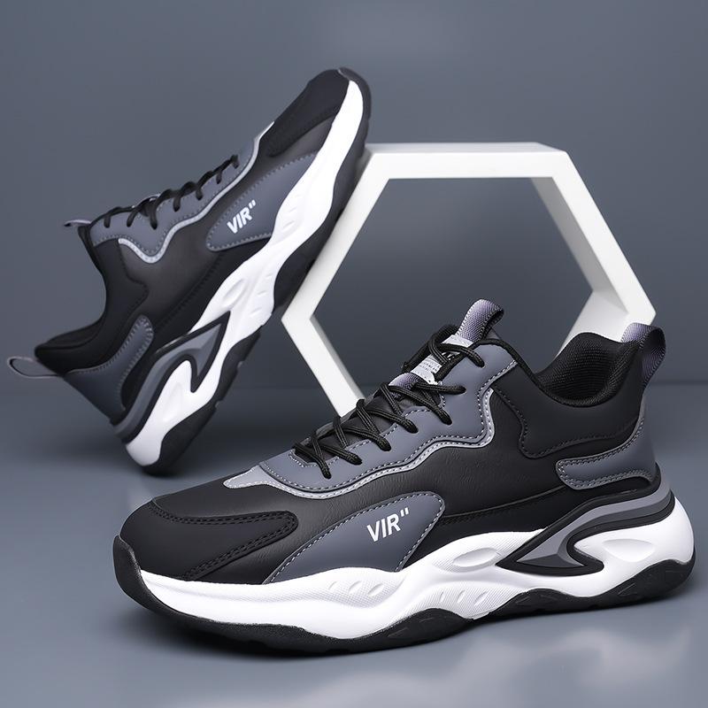 Men's Shoes Spring and Summer New Leather Mesh Casual Sports Shoes Versatile Breathable Soft Sole Non-slip Lightweight Running Shoes