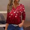 Dámské tričko Vánoční potisk Knoflík 3/4 rukáv Denní Víkendová Móda Základní Výstřih do V Běžný Top