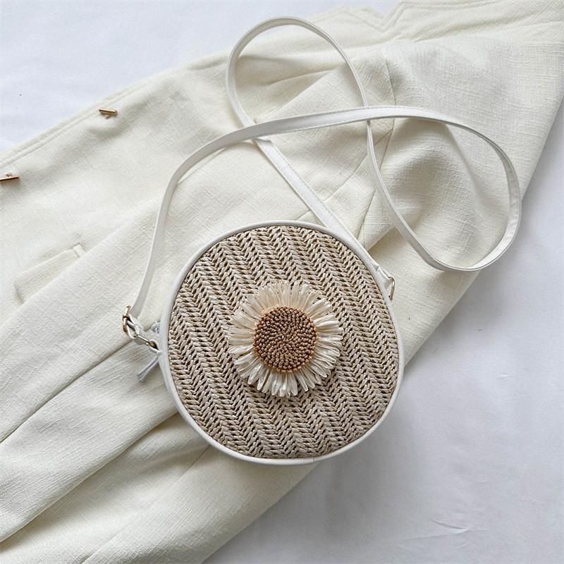 

Fashionable Crossbody Bag Women s Small Round Bag Trendy Woven Shoulder Bag 2023 Summer білий