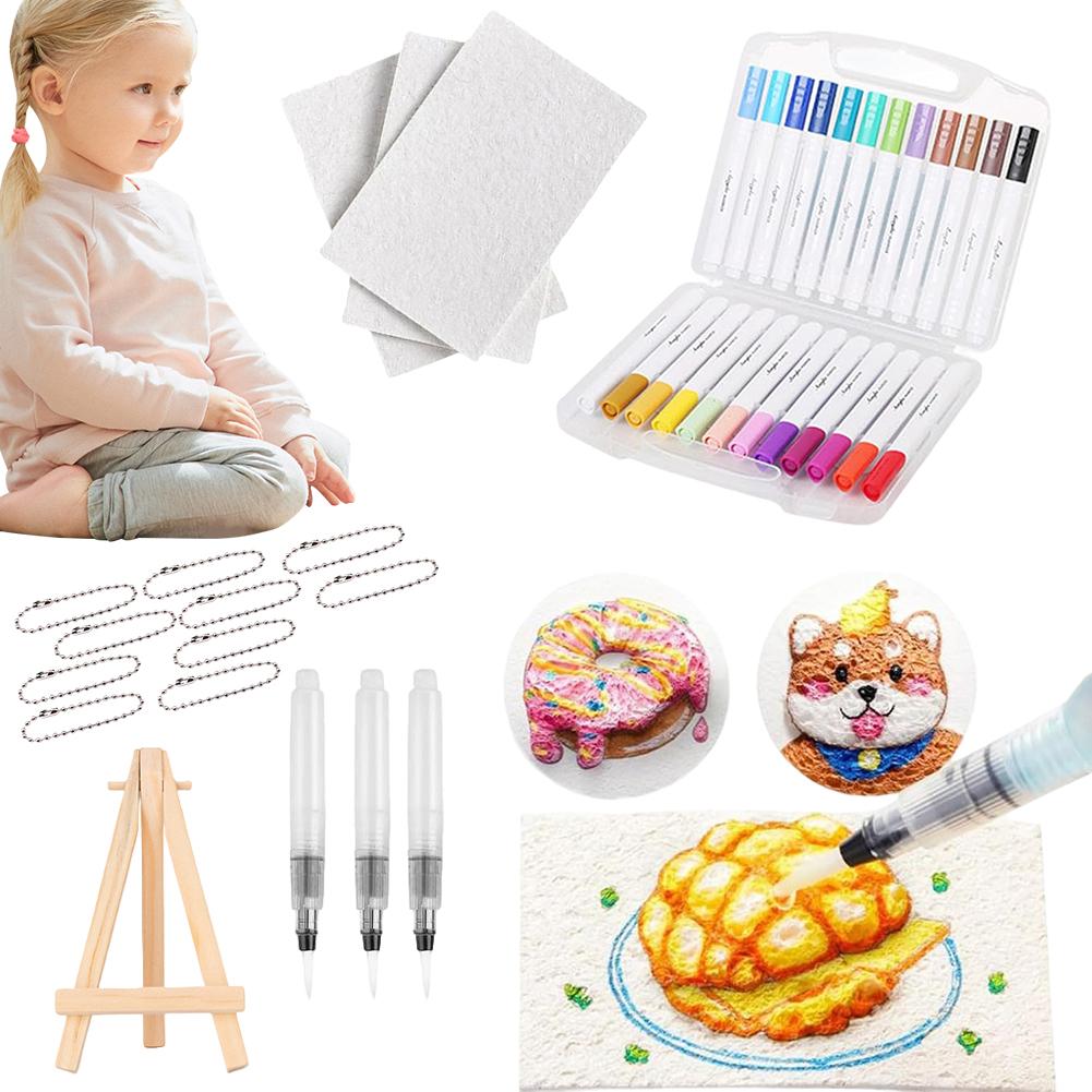 3D Drawing Magic Canvas Sponge with Watercolor Brush Marker Pen Foam Texture Painting Paper Magic Painting Paper Art Supplies