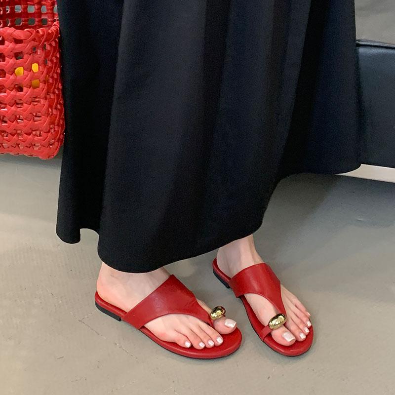 Fashion Summer Beach Female Flip Flops Women Flats Slides Slippers Shoes Fashion Metal Ladies Flats Slippers Sandals Footwear