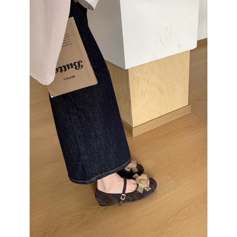 Fairy wind Mary Jane shoes flower buckle single shoes women's shoes 2025 spring and autumn new soft-soled flat-soled shallow mouth beanie shoes