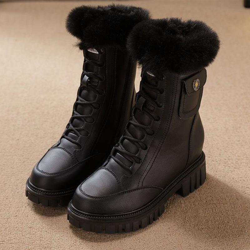 Autumn And Winter Versatile Belt Buckle Round Head Thick Heel Anti Slip Thickened Large Plush Women'S  Boots