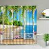 Ocean Scenery Shower Curtains Ldyllic Building Flower Plant Spring Landscape Bathroom Curtain Waterproof Fabric Bathtub Screen