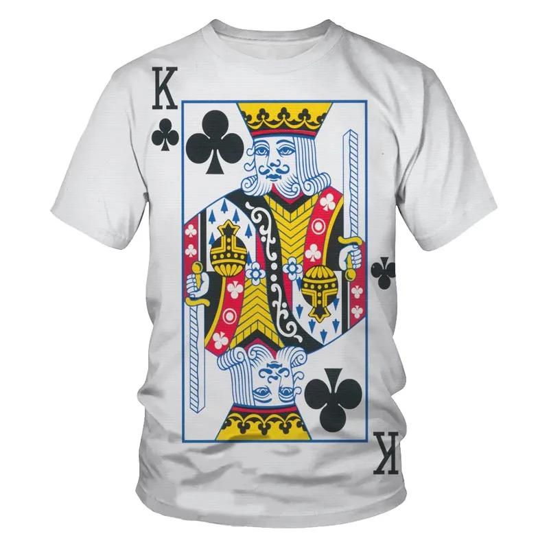 Summer Round Neck Playing Card Pattern 3D Print Top Fashionable Casual Short Sleeved Men's T-shirts