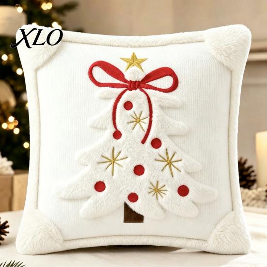 Soft Skin Friendly Cushion Covers Christmas Plush Pillowcase, 3D Embroidered Design Throw Pillow Retro Dark Green Cover, Decorative Cover for Holiday