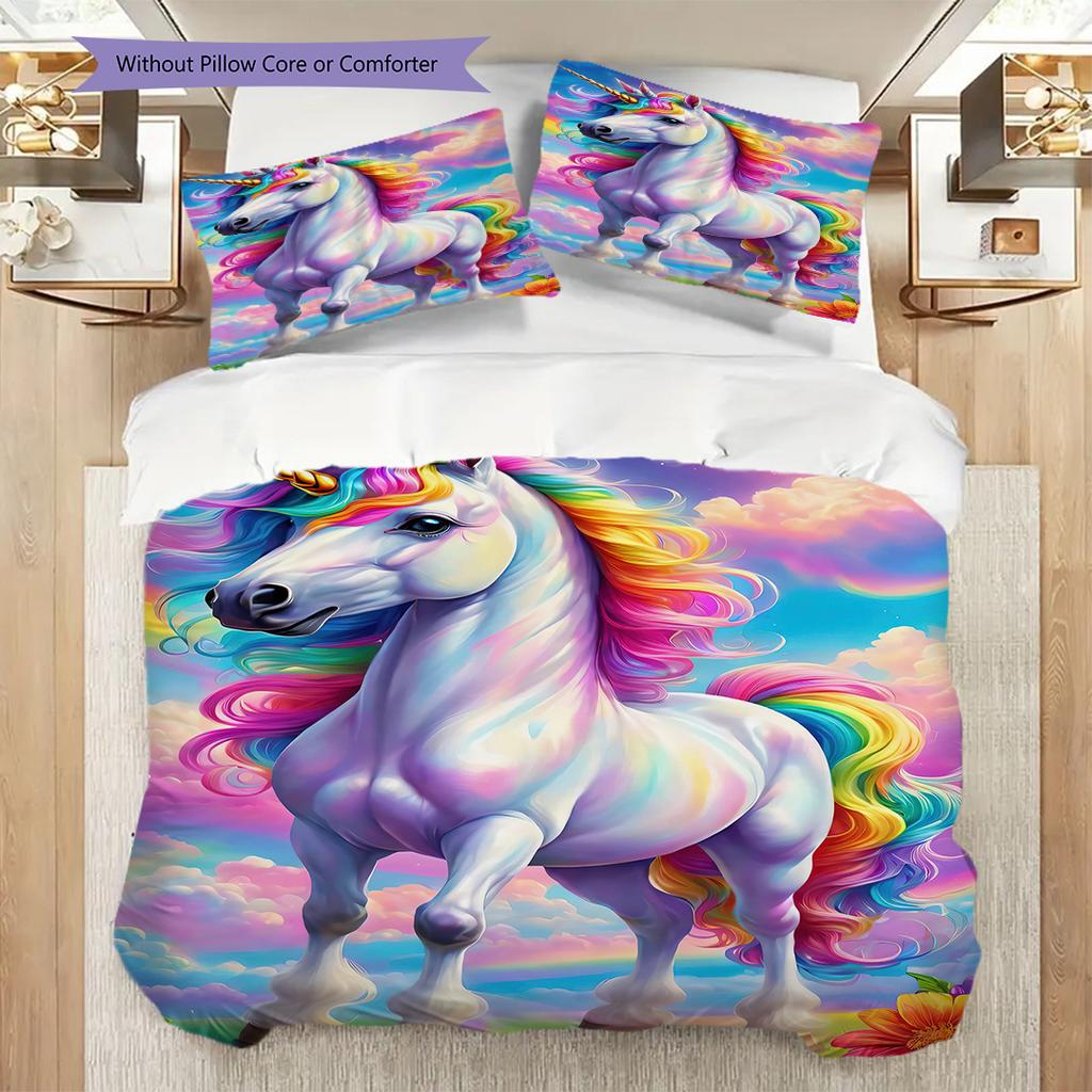 Dreamy Rainbow Unicorn bedding, duvet cover, pillowcase, home decoration, birthday gift (1 * duvet cover+2 * pillowcase, coreless)