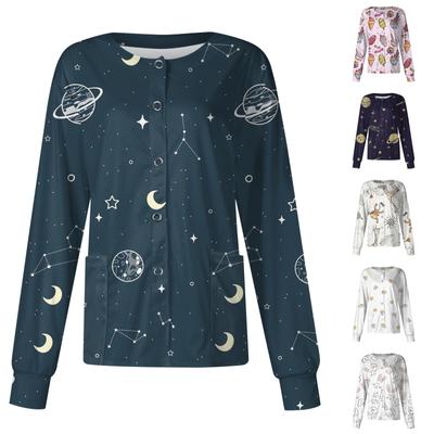 Women Long Sleeve Pattern Pocket Working Stand-up Collar Single-breasted Protective Overalls Cardigan Jacket Top