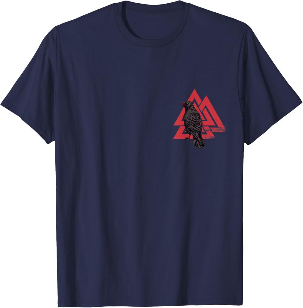 Retro Nordischer Mythos Odins Raben Valknut Runen T-Shirt 100% Baumwolle Rundhals Kurzarm Sommer Freizeit Herren T-Shirt Streetwear