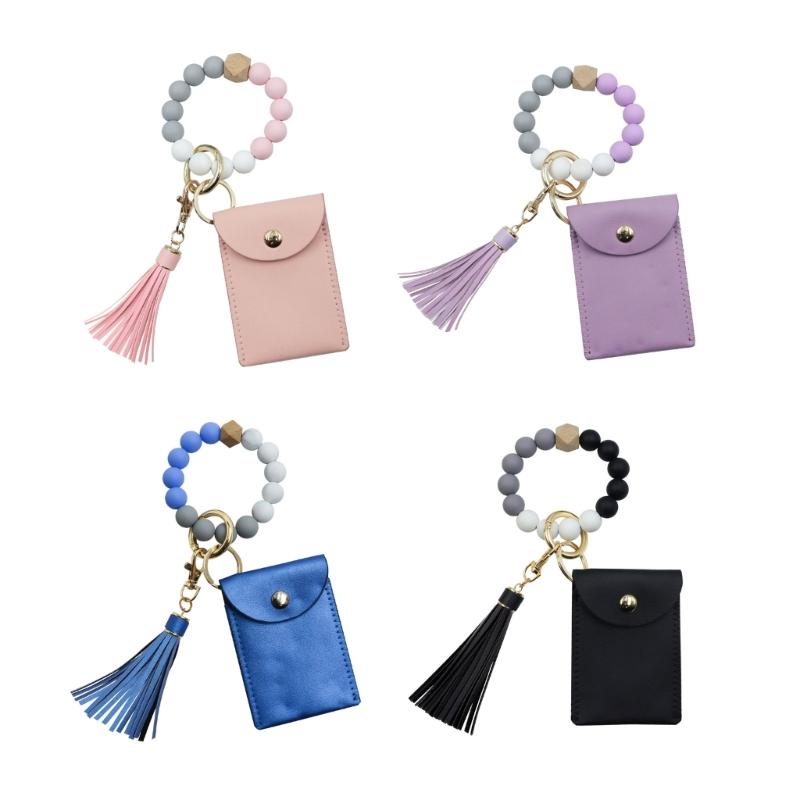 Fashionable Silicone Beaded Keychain with Tassels Coin Purse Charm Keyring Pendant Keyring Gift for Sisters and Mothers