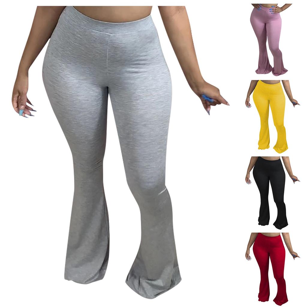 Women's Casual High Waist Elastic Waistband Flared Long Pants Soft Stretch Fabric Comfortable Fit Everyday Wear