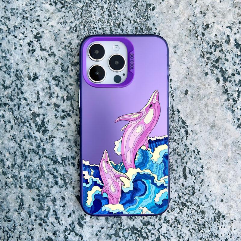 

Ocean Animal Cute Dolphin Phone Case For iPhone 16 15 14 Plus Pro Max 11 12 13 Pro Max Mini Shockproof Laser Back Cover Funda iphone 13Mini