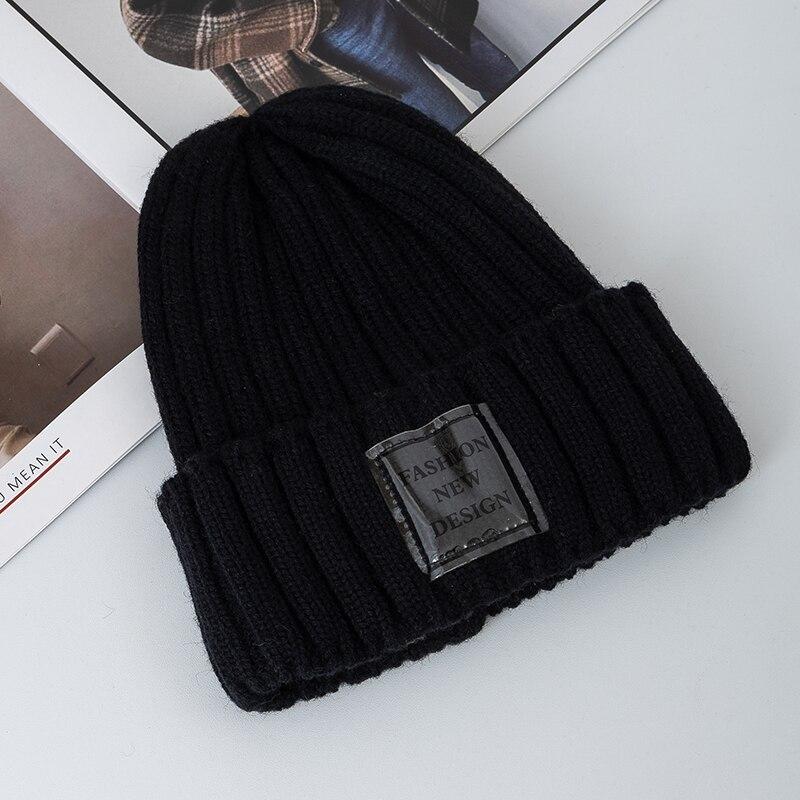 Nuevos sombreros de invierno para mujer, gorro cálido Kpop Steeetwear, gorro para mujer, etiqueta transparente informal, sombreros tejidos de invierno