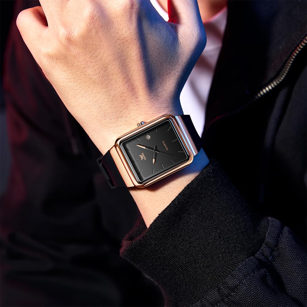 OPK Men's Watch Quartz Date Waterproof Easy to Read Fashion Classic Silicone Band School Business Rose Gold & Black