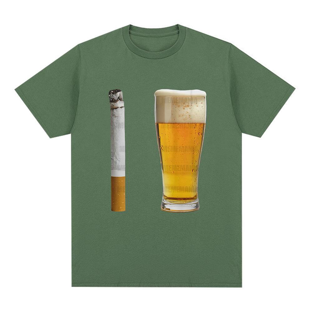 Beer and Cigarette Funny Tshirt Alcohol Beer Offensive Party Stupid Meme Tshirts Unisex Women Fashion Cotton Short Sleeve T Shirt
