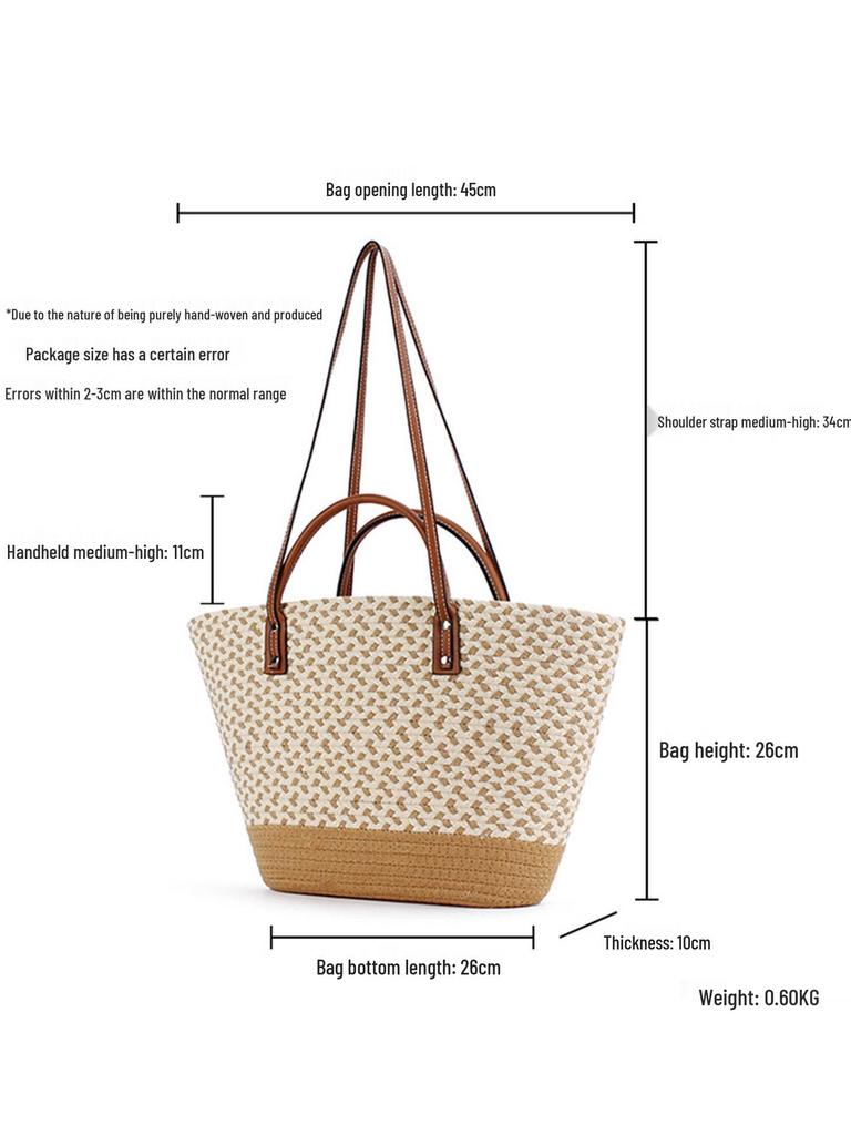 Bohemian Handmade Woven Shoulder Bag - Large Capacity, Casual Minimalist Style for Seaside Vacations and Everyday Use.