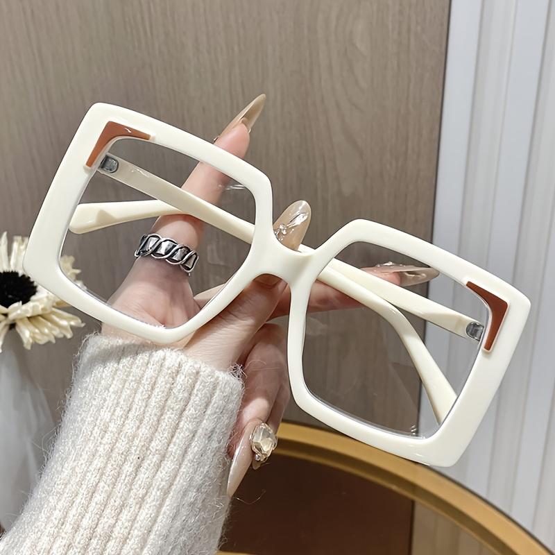 

Chic Oversized Square Frame Clear Lens Glasses - Vintage-Inspired, Blue Light Blocking, Fashion Accessory for Women бежевый