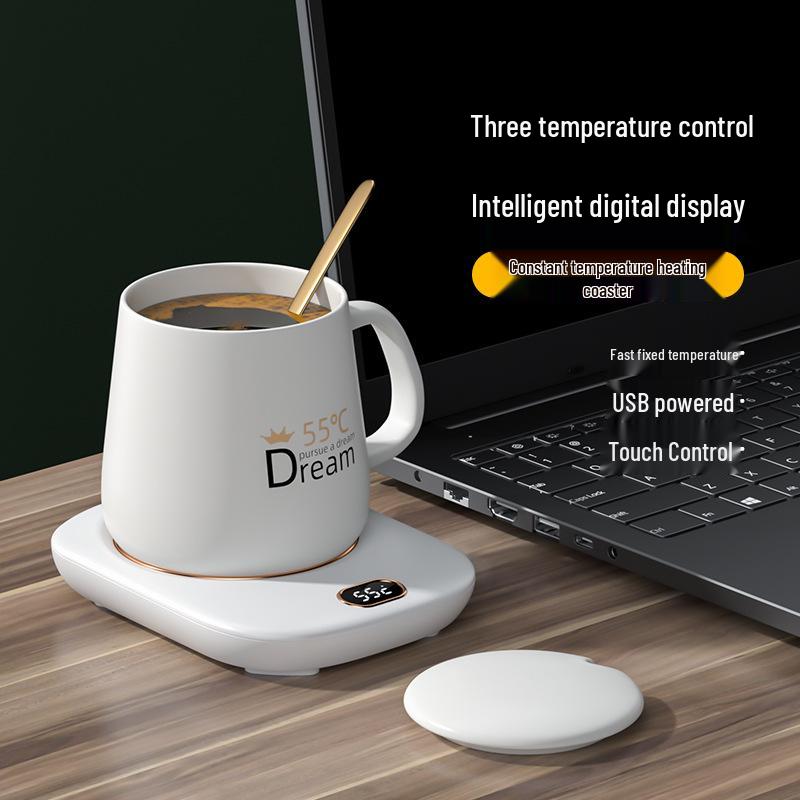USB Adjustable Temperature Heating Coaster Set - 55°C Warm Cup Insulation Pad Gift