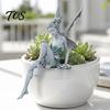 Flower Fairy Garden Statues Ornaments, Resin Miniature Figurines with Butterfly Wings for Pastoral Style Sculptures Indoor Outdoor Decor, Waterproof