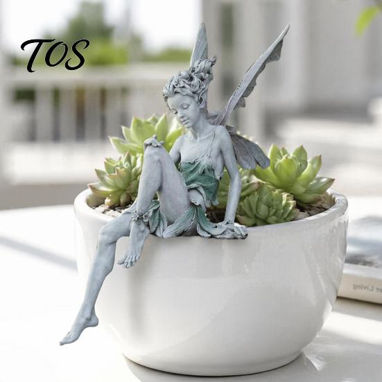 Flower Fairy Garden Statues Ornaments, Resin Miniature Figurines with Butterfly Wings for Pastoral Style Sculptures Indoor Outdoor Decor, Waterproof