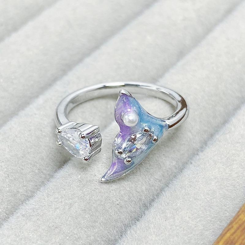 [Symphony Star Ring] Enamel Dripping Oil Fishtail Star Opening Ring Zircon Niche Light Luxury High-End Stacked Ring