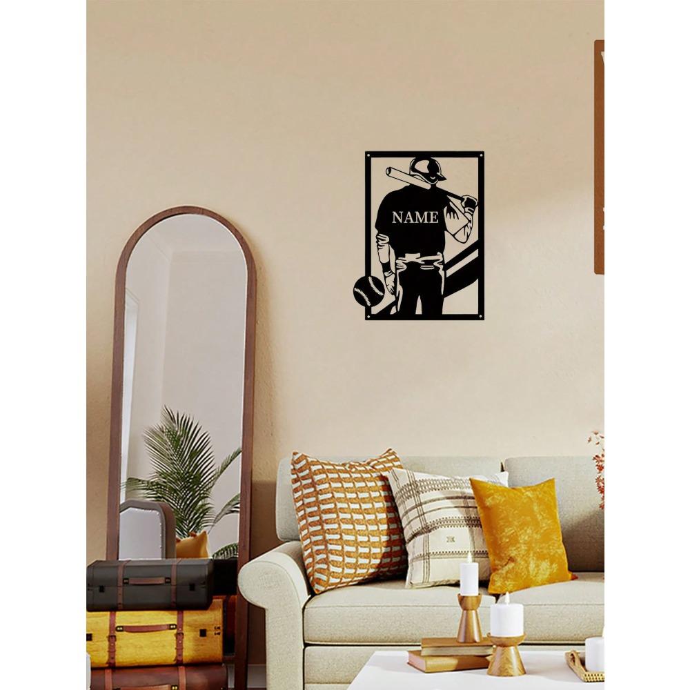 Custom Metal Baseball Player Wall Art Sculpture Personalized Number Name Sign Iron Sport Silhouette Home Decor