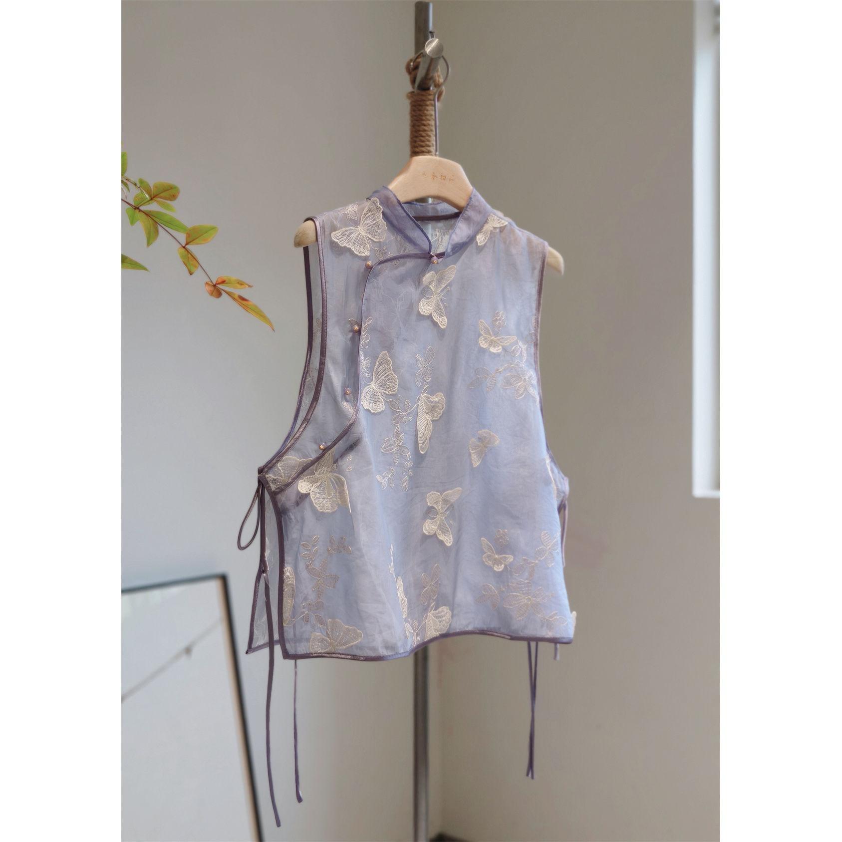 

Xianqi vest 2025 thin summer purple annual mesh vest outer blouse vest cheongsam top M (under 50kg recommended)