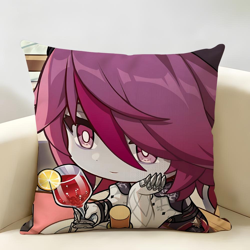Rosaria Genshin Game Cushion Cover Natural Linen Organic Fabric DoubleSided Printing Room Sofa Decor Pillow Case