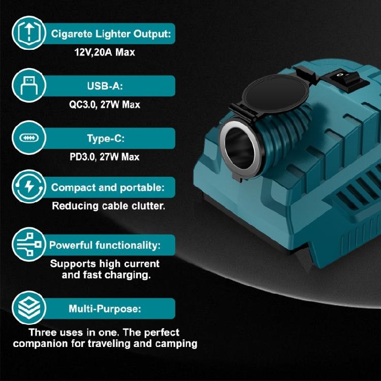 Car Charger Adapter Energy Efficient Featuring ABS Durability and Overload Protections Suitable for 18/20V Batteries
