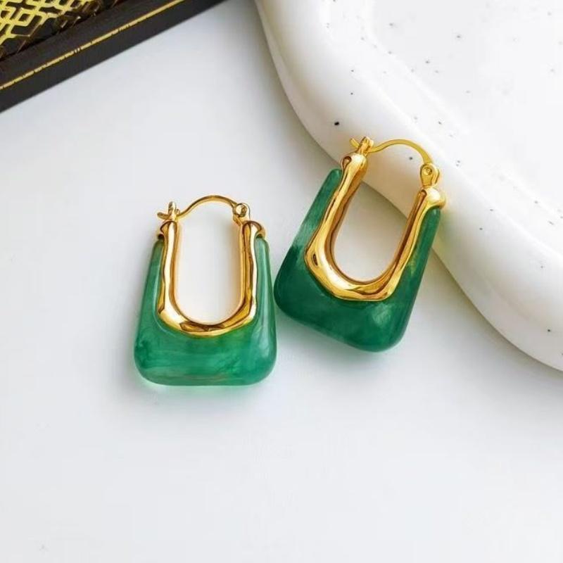 Vintage U-Shaped Hoop Earrings for Women Golden-Tone Finish & Resin Inlay Stylish Earring Party Jewelry Gifts