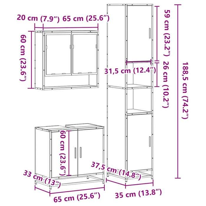 VidaXL Ensemble de meubles de salle de bain 3 pcs Chêne marron, armoire de salle de bain, armoire de rangement de toilette, 3301099