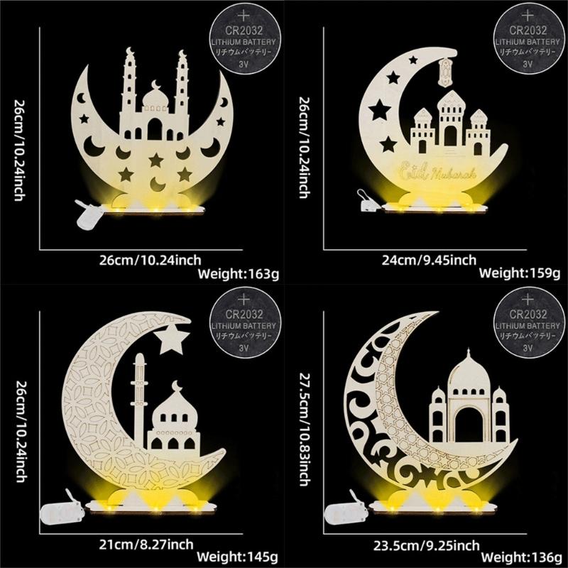 Unique Wooden EidMubarak Desk Ornament LED Moon Star DIY Lamp Light Table Decorations for Festive Celebrations