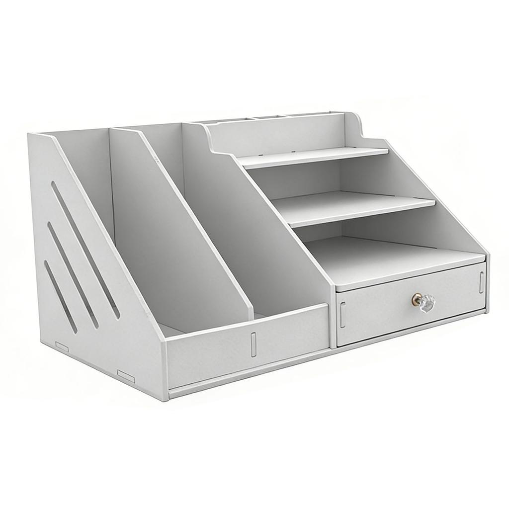 Desktop File Organizer PVC Space Saving Desk Organizer Shelf with Drawer for School Home Office Supplies B