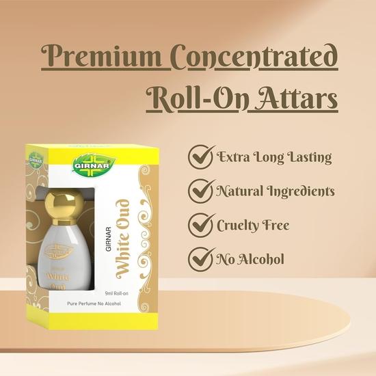 Girnar White Oud Attar 9 мл | Безалкогольный концентрированный парфюм премиум-класса | Пикантный лимон, фрезия, сладкая и пряная амбра, мускусный древесный аромат