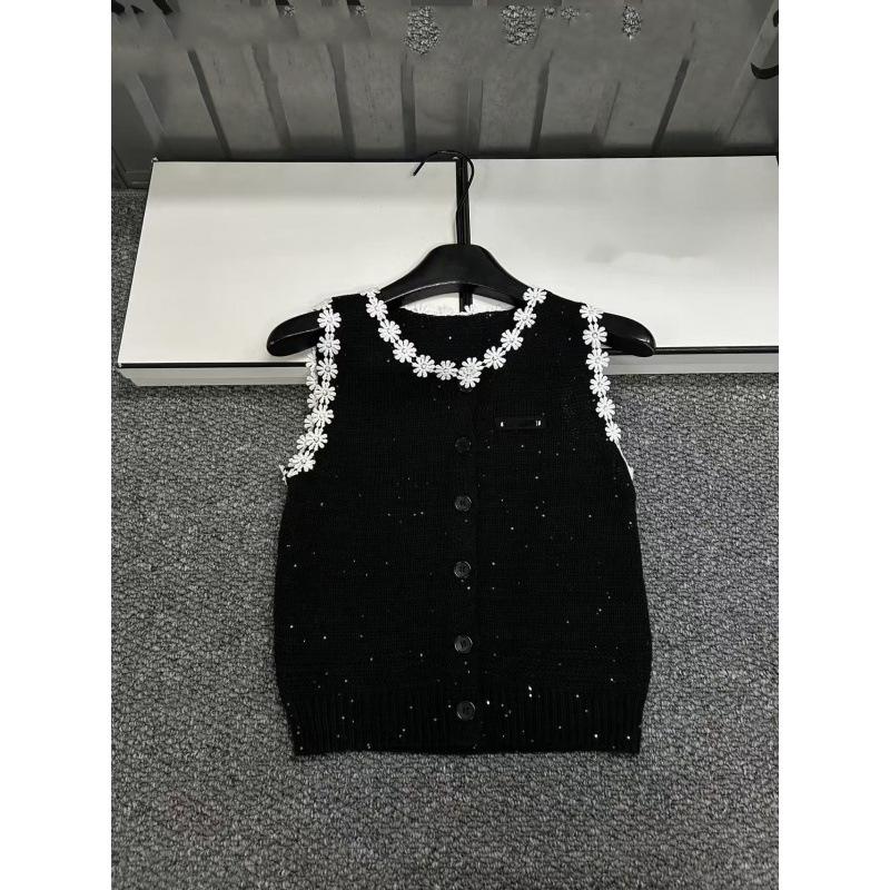 2026 Spring/Summer Black Label Sequin Knit Floral Cardigan Vest - Slim-Fit, Versatile, Age-Reducing Top