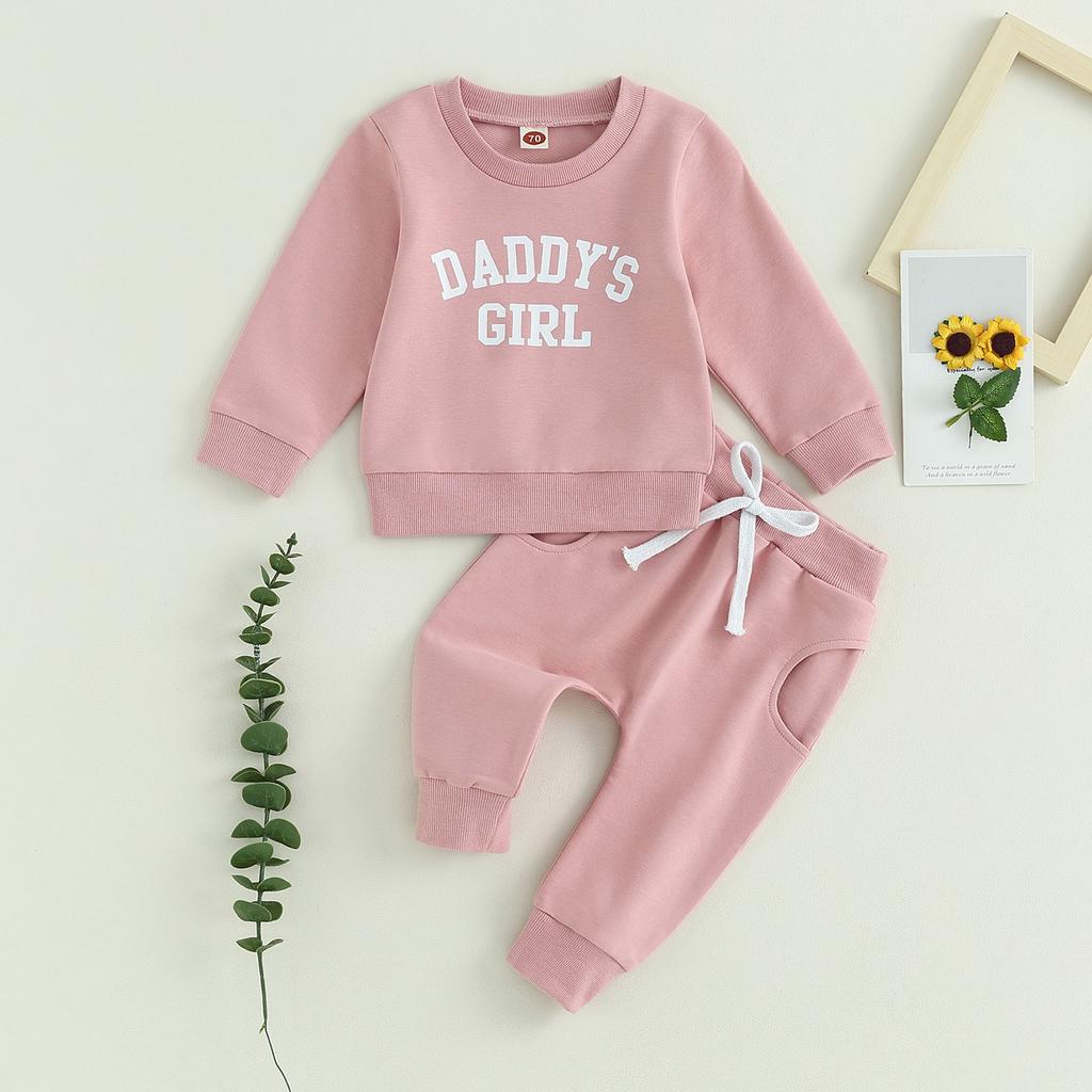 Citgeett Autumn Toddler Baby Girls Outfit Letters Print Long Sleeve Crew Neck Sweatshirt Elastic Waist Pants Fall Clothes