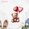 Valentines Day Teddy Bear T Shirt Red Bow Heart Balloons Love RoUnisexce Apparel Top for Him and Her Vintage Washed Comfortable
