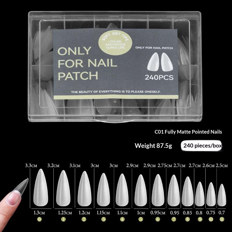 240Pcs False Nail Tips Soft Gel Fingertip Semi-Matte Capsules Almond Teardrop T-Shape Full Cover Artificial Fake Nails Extension