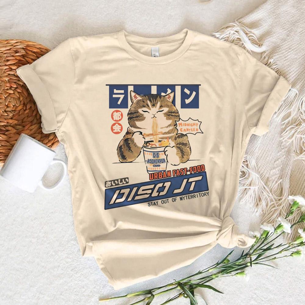 Cute Cat Top Women Harajuku Japanese Funny Tshirt Girl Comic Y2k Funny Clothing