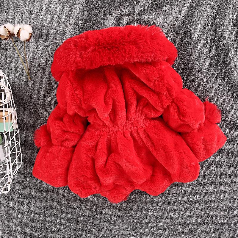 Jesenný a zimný nový dievčenský kabát z umelej kožušiny, zateplená prešívaná bunda