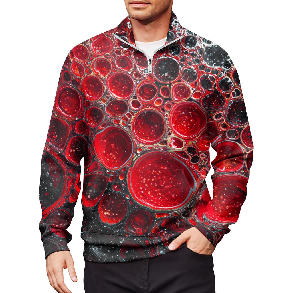 Men's Loose Casual 1/4 Zip Sweatshirt Fashion Printed Long Sleeve Top With Pockets