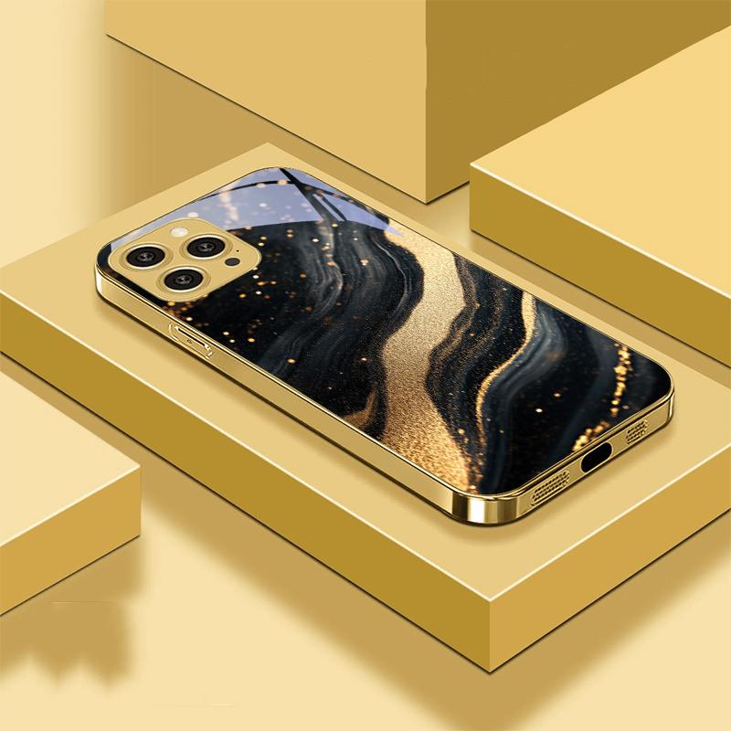 Mramorovaný Černý Šedý Pro IPhone 16 Pro Max 15 P Ro 14 M Ax 13 Plus 12 Mini 11Pro Max XS Max XR Zlatý Tvrzené Sklo Kryt na Telefon