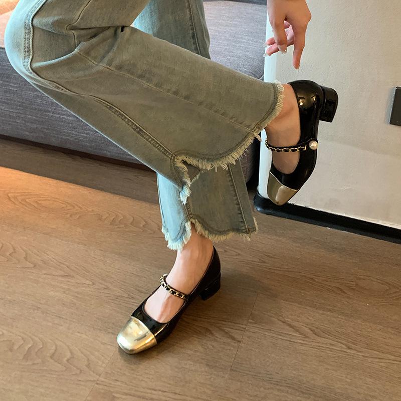 

Womens Silver Black Two Tone Square Toe Mary Jane Block Heel Pumps Rhinestone Strap Pearl Buckle Elegant Office Daily Shoes 38