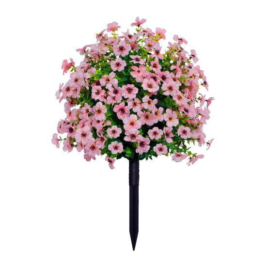 Künstlicher Buchsbaumkugelbaum mit violetten Blüten, Outdoor-Kunststräucher mit Erdspieß, UV-beständige Kunstbüsche zur Dekoration von Veranda, Garten, Pflanzgefäß